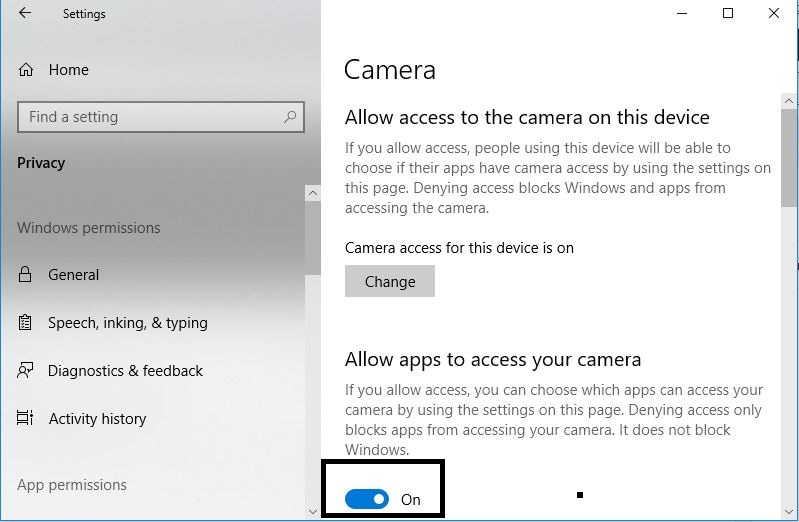 allow apps to access your camera