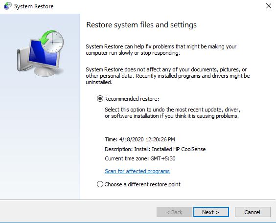 system restore